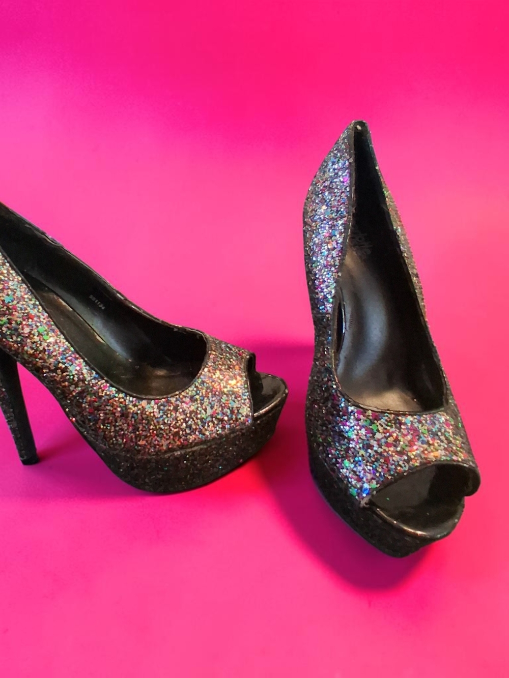 Charlotte Russe Glitter Peep-Toe Platform Heels Womens Shoes Size 7 Sexy Fashion